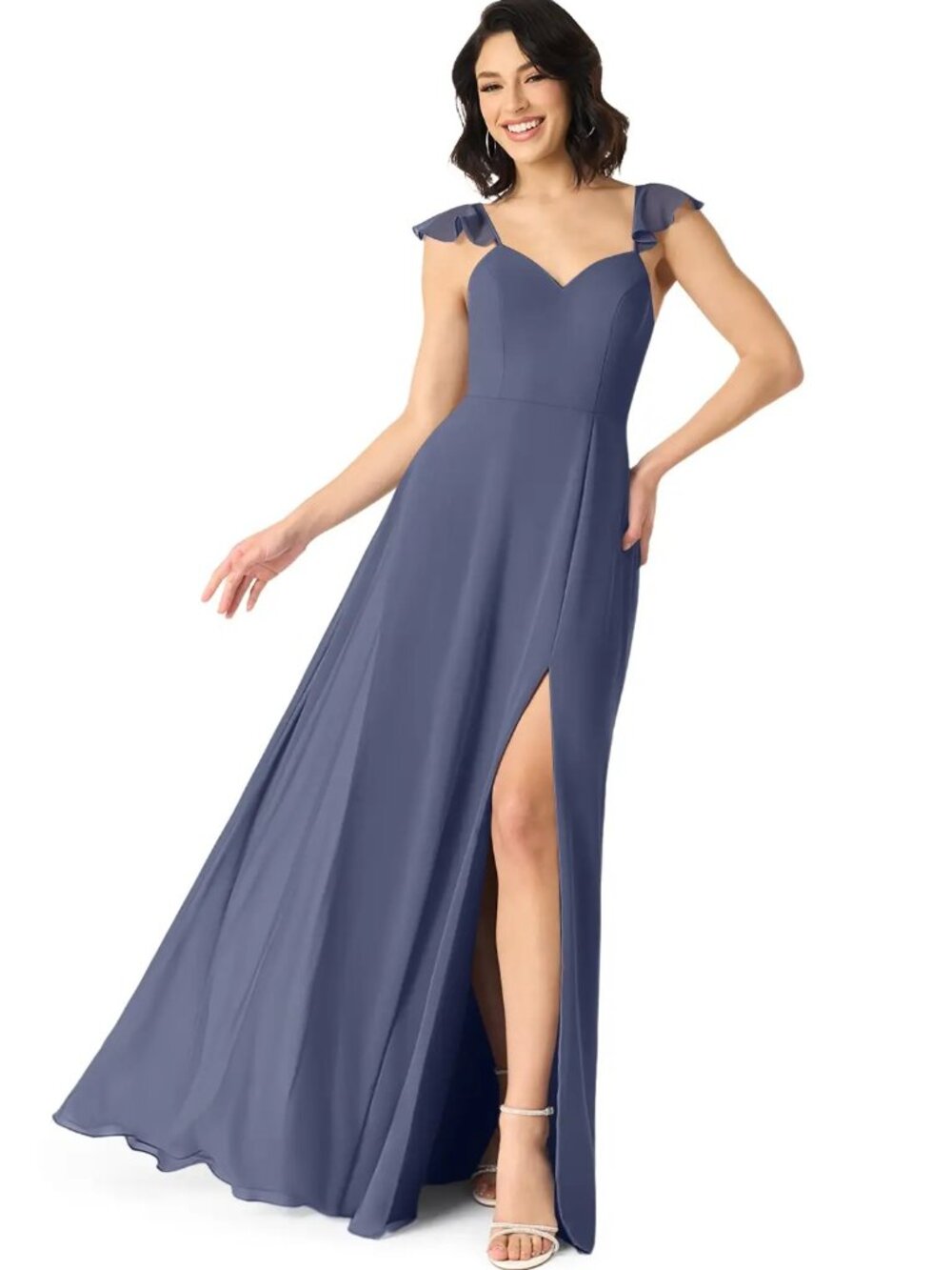 Azazie Everett A-Line Chiffon Bridesmaid Dress Stormy Size A2